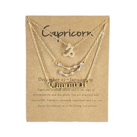 3Pcs Zodiac Gold Plated CZ Necklaces for Women Old English Necklace 12 Constellation Necklace Zodiac Sign Gifts for Women-Capricorn