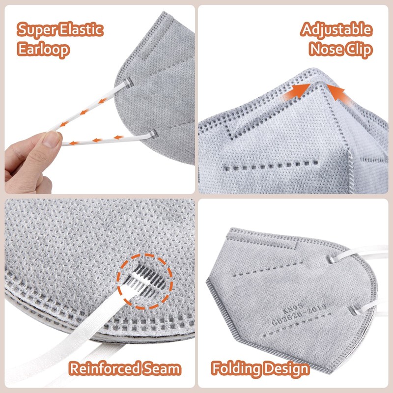 KN95 Face Masks 50 Pcs, 5-Ply Protection Grey KN95 Mask,