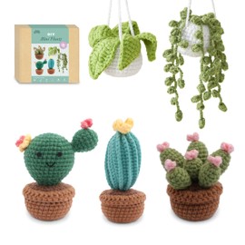 HOUSE CREATIVITY Crochet Kit for Beginners, 5 Pack Crochet Mini Plants with Step-by-Step Video Tutorials, Crochet Kits for Adults