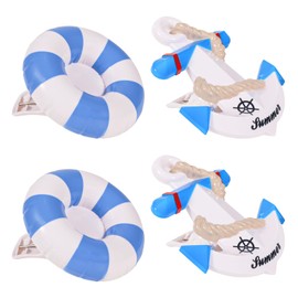 4 Pcs Beach Towel Clips, Creative Towel Clips for Sun Loungers, Pool Towel Clips for Holiday Pool Beach Chairs, Large Laundry Clothes Pegs, Beach Pegs for Towels Laundry Sunbed(Anchor+ Swimming Ring)