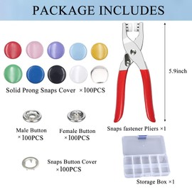 Minestylish 100 Sets Metal Snaps Buttons with Fastener Pliers Press Tool Kit Perfect for DIY Crafts Clothes Hats and Sewing, Snap Button Fasteners Kit for Clothing(Colorful / 400 PCS)