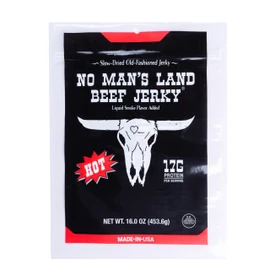 No Mans Land Premium Beef Jerky | 17G High Protein Slow-Dried Beef Snack | Smoked & Seasoned Jerky Strips | HOT 16oz Bag