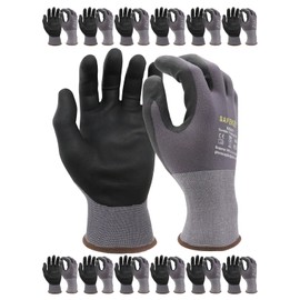 SAFEKEE Safety Work Gloves Micro Foam Nitrile Coated Seamless Knit Nylon Gloves Home Improvement Grey Gloves,12 Pairs L