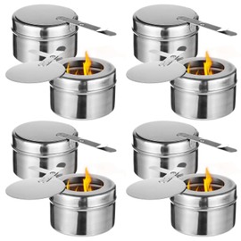 8 PCS Chafing Fuel Holders, 3.5 x 2.4 Inches Stainless Steel Fuel Holders with Safety Cover, Portable Metal Heat Holders for Hot Pot, Buffet Service, Indoor and Outdoor Canned Heat Holder