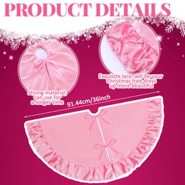 Motionchic Ruffled Velvet Christmas Tree Skirt Fit, Plush Christmas Tree Skirt, Vintage Xmas Decorations for Indoor Outdoor Decor Holiday Supplies(Pink,36 Inch)