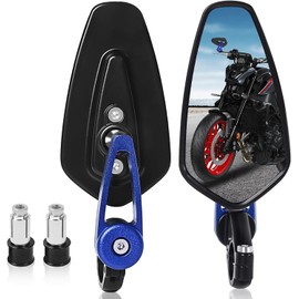 Bar End Mirrors - 7/8" (22mm) Adjustable Motorcycle Handlebar Mirrors Compatible With Honda GROM MSX125 CB650F GSXS750, Z125 Pro Z800 Z900 Z750 Z650, MT09 MT03 MT10 FZ6 FZ6R MT07 FZ07 FZ8 FZ09（Blue）