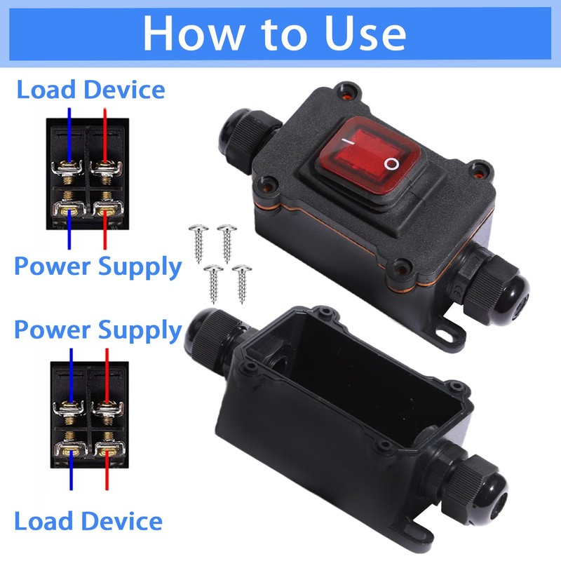 Shengbowi Waterproof Box Inline Cord Switch IP65 DPST Rocker Switch