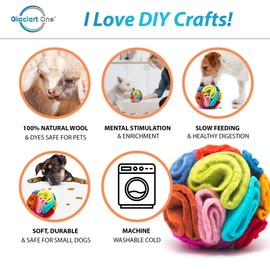 Glaciart One Snuffle Ball for Dogs - 5"x5" Treat Dispensing Puzzle Toy for Small & Medium Breeds - Mental Stimulation, Slow Feeding, and Interactive Play - Durable, Natural Wool, Machine Washable