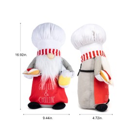 Rae Dunn Kitchen Gnome - Cookout Decoration for Home - Farmhouse Kitchen, Deck and Grill Decoration - Gifts for Women - Stuffed Gnomes Plush Shelf Figurines - Gnome Decor Gifts - Grillin & Chillin