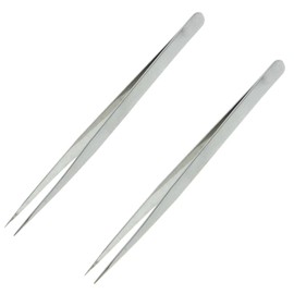 ToolTreaux 2pk Stainless Steel Fine Point Precision Tweezers Craft Supplies, 4.5 Inches