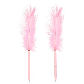 PATIKIL 1.0mm Feather Ballpoint Pens Bulk, 2Pcs Black Ink Vintage Plated Rod Quill Writing Pens for Office Wedding Guest Signature Style 1, Pink
