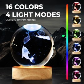 SATONA 3D Crystal Ball Night Light 3.15 inch with Colorful LED Light Base and Remote Control Astronomy Space as a Birthday Gift for Teens Boys and Girls, Christmas Room Décor (Dolphin)