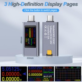 360 W USB C Tester Meter, 4-30 V 0-12 A Type C Multimeter Digital, USB Digital Tester Power Meter with Snanzeige, Capacity Voltage Tester Current Meter, Power Capacity Detector with Curve Measurement