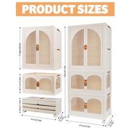 Kalolary Portable Kids Closet, Children's Wardrobe Collapsible Plastic Wardrobe with Wheels Foldable Baby Clothes Cabinet Toddler Dresser Storage Organizer with Hanging Rod & 10 Hangers