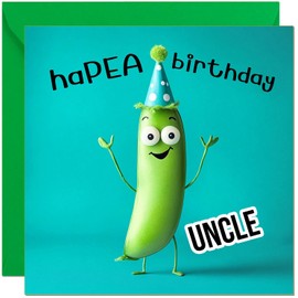 Uncle Hap-Pea Birthday Card for Men and Women - Funny Pea Pun Birthday Card for Uncle | Blank Inside with Envelope