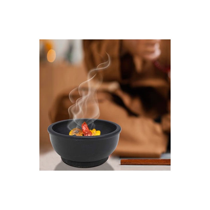 MaMeMi Round Soapstone Incense Bowl in Black [Fireproof Diameter 10