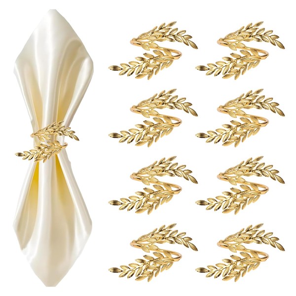 Cupimatch 8 Stück Serviettenringe Set: Elegante Ähren Serviettenhalter aus Metall