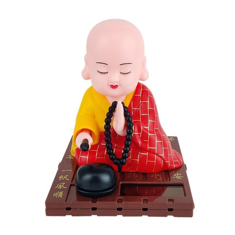 EatingBiting Little Monk Figurine Solar Buddha Monk Shaking Head Statue