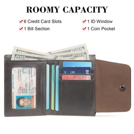 GOIACII Mens Wallet RFID Blocking Retro Bifold Leather Wallets Mens with Zip Coin Pocket, 6 Credit Card Slots, 1 Banknote Compartments, 1 ID Windows
