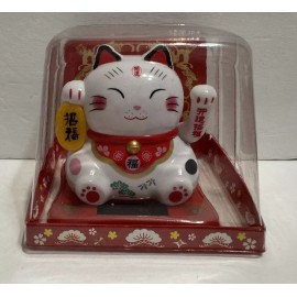 Cal Mart Gifts Solar Powered  ManekiNeko Welcoming Hands Waving Fortune Cat-Money Come from All