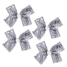 4 Pack Western Paisley Hair Bows for Women Hair Clips (White)