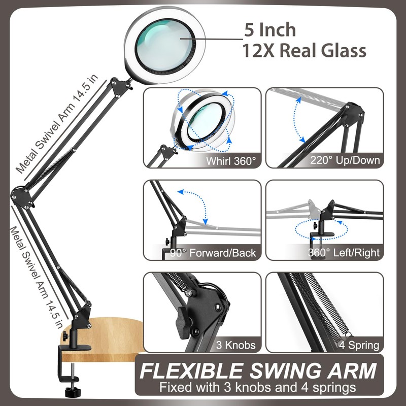 VEEMAGNI 12X 5 Inch Large Real Glass Magnifying Glass with