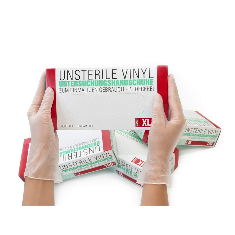Vinyl Gloves Box of 100 Disposable gloves (XL, vinyl, transparent),