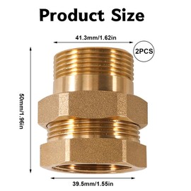 2 pieces brass screw connection 1 1/4 inch, 1 1/4 inch male thread/female brass thread fittings, G1 1/4 brass fitting screw connection, conical sealing, DN32 pipe screw thread fitting