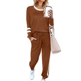 Aloodor Womens Fall Fashion 2024 Lounge 2 Piece Outfits Soft Trendy Travel Clothing Joggers Sets Coffee XL
