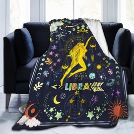 Cartoon Libra Blanket Constellations Throw Blankets Soft Horoscope Astrology Flannel Throw Blanket Zodiac Sign 50"X40"