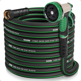 Manguera de jardín de 50 pies x 5/8 pulgadas con boquilla, manguera de agua resistente, flexible, ligera y sin torceduras con mango giratorio, accesorios macho a hembra