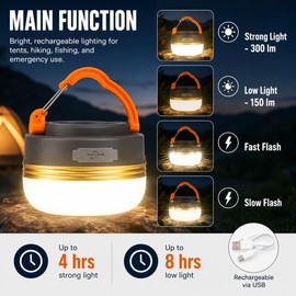 Rechargeable Camping Lantern for Outdoor Use – 4-Mode LED Tent Light with Hook, Magnetic Base & Emergency Phone Charging