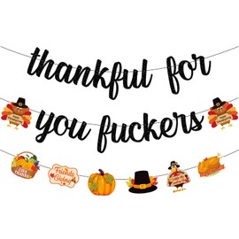 TFYFTZ Thankful for You Banner, Black Glitter Thanksgiving Banner for Mantel Fire Place,Friendsgiving Decorations, Indoor Home Thanksgiving Decorations, Fall Thanksgiving Party Decorations(Pre-Assembled)