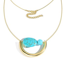 HETICA Turquoise Necklace Suitable for Women Bohemian Gold Adjustable Necklace Fashion Unique Style Jewelry, Medium, Turquoise, No Gemstone
