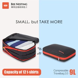 BeeNesting Compression Packing Cubes for travel carry on WaterProof Double Sided Small compressable packing bags 9L/BlackRed