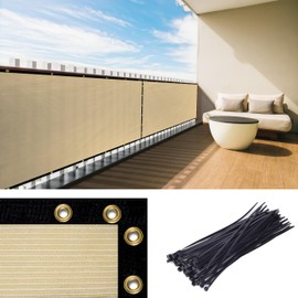 Royal Shade Custom Size 3' x 22' Beige Balcony Privacy Screen Apartment Above Railing Porch Patio Fence Windscreen Cover Netting Mesh Fabric Cloth - Cable Zip Ties Included (We Make Custom Size)