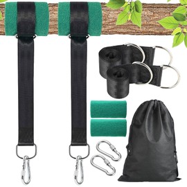 Swing & Hammock Attachment Set of 2 - 150 cm x 5 cm Straps with 2 Tree Protection Pads, 2 Premium Carabiners, D-Rings & Storage Bag - 400 kg Load Capacity - for Hanging Chairs, Swing & Hanging