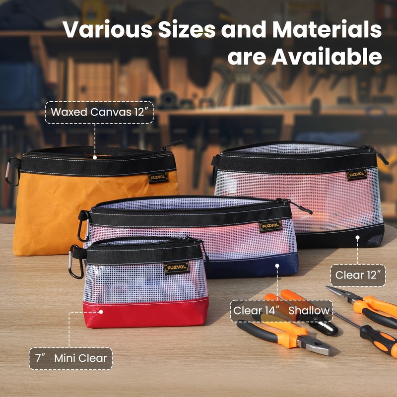 Clear Tool Pouch, 14" Long Tool Bag, Small Zipper Pouch,