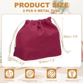 uxcell 2 Pcs Drawstring Makeup Bag, 7.3" Canvas Cosmetic Bag Women's Make Up Bags Toiletry Organizer Pouch for Travel Toiletries Accessories, Burgundy