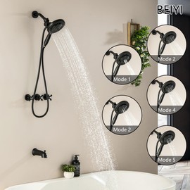 BEIYI 3 Handles Tub and Shower Faucet Set Matte Black 2-in-1 Dual Shower Bathtub Shower Faucets Combo Three Knod Tub and Shower Trim Kit Shower System Complete