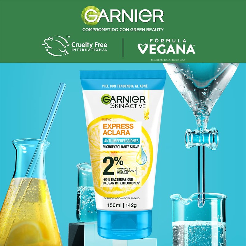 Garnier Limpiador Exfoliante Anti Acne Express Aclara con Ácido Salisílico,