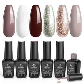 Beetles spring Gel Nail Polish Set - 6 Colors Burgundy Red Brown Champagne Gold Brown Gel Polish Kit Snow White Nude Grey Soak off Nail Uv Lamp Gel Nail Manicure Kit DIY Gifts for Women