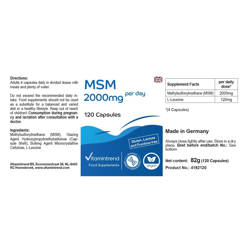 MSM 2000mg - 120 Kapseln - Methylsulfonylmethan - hochdosiert -