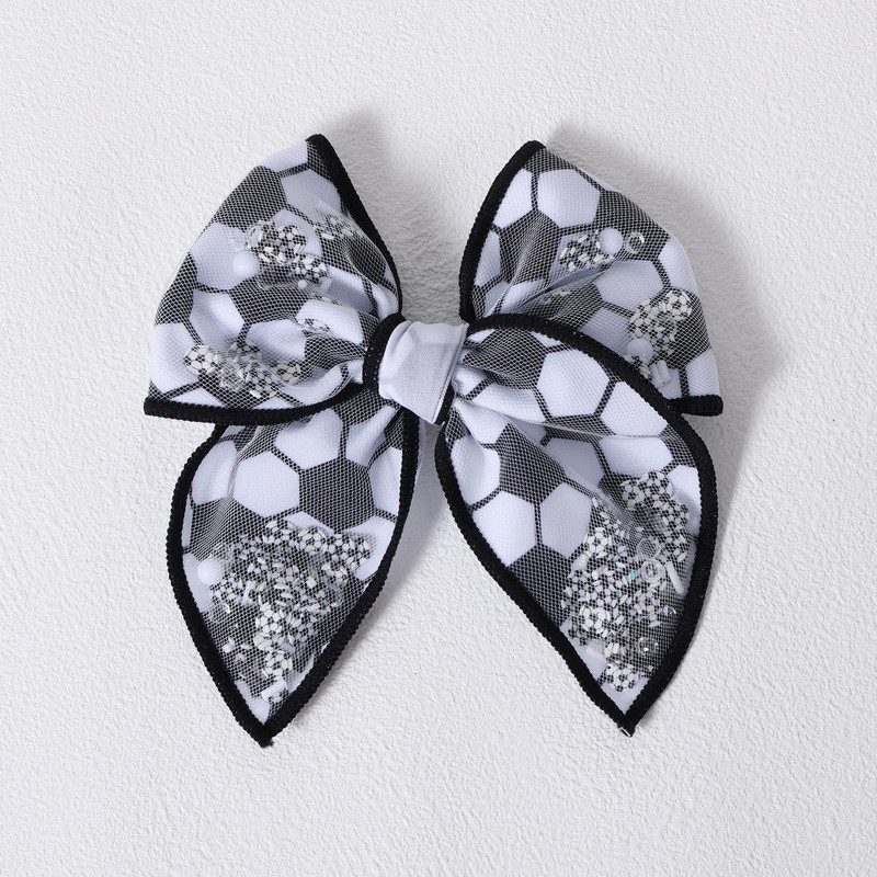 Black White Soccer Hair Bows for Girls, 4" Mesh Tulle