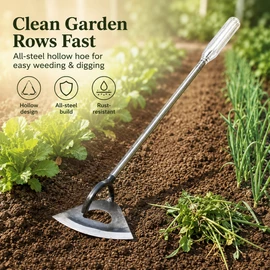Handheld Hollow Hoe for Weeding & Digging – Steel Garden Rake Tool for Vegetable Beds, Soil Loosening & Yard Care