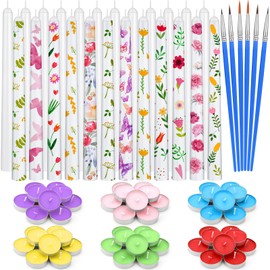 MTLEE DIY Candle Painting Kit Include 12 White Taper Candles Colored Tealight Candles 6 Paint Brushes for Candles Crafts Birthday Wedding Party Favors (78, 6 Colors)