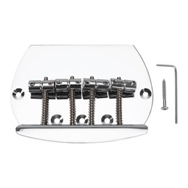LT Easiyl 1 Set Bass Straight Bridge Kit Chrome 4 Strings Fixed Bass Bridge Metal Bass Accessories 4 Strings Bass Straight Frame Bridge with Allen Key Screws