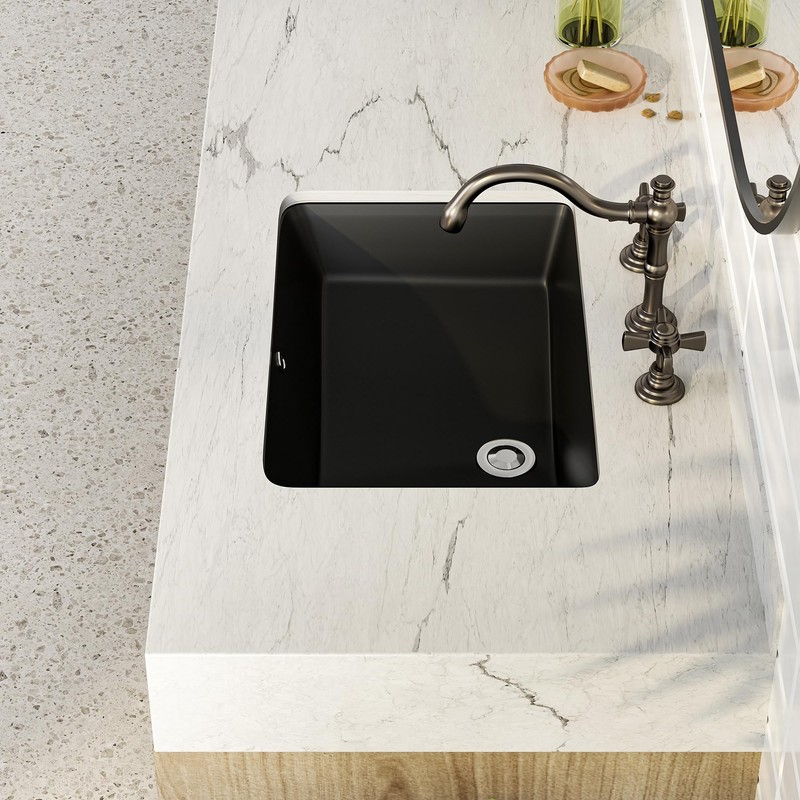 SmartSylva 21" Black Undermount Bathroom Sink, Rectangular Porcelain Ceramic Lavatory