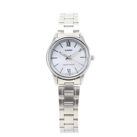 CASIO LTP-V005D-2B3 Women's Wristwatch, Quartz, Analog, Stainless Steel, Metal, Silver, Sky Blue, Bracelet Type