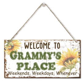 Vintage Welcome to Grammy's Place Weekends, Weekdays, Whenever Decor Sign, Printed Wood Plaque Sign, Hanging Wood Sign Home Decor, Home Decor Wall Art Sign, Sunflower Sign Gift for Grandma 12" x 6"